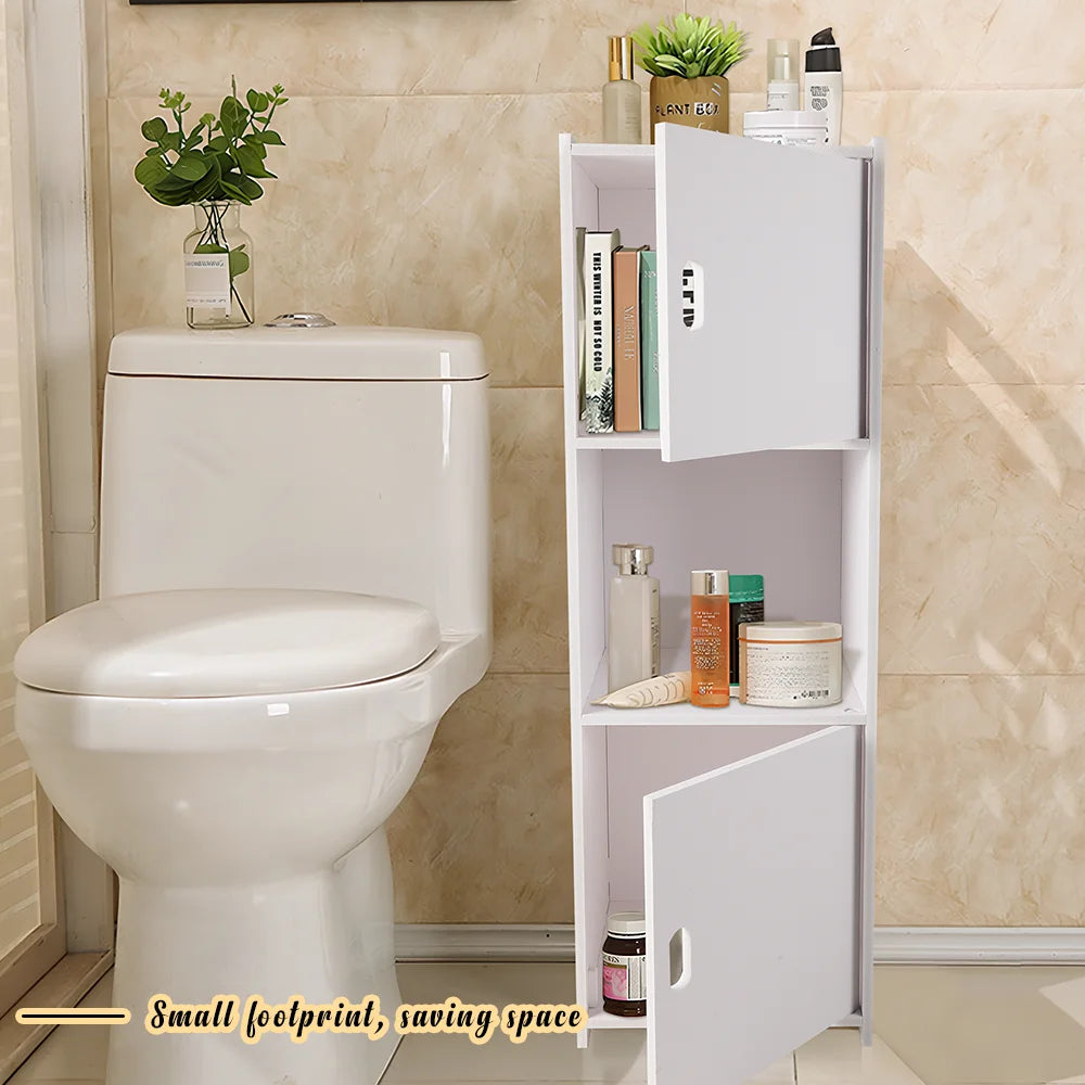 Bathroom Cabinet 3 Tier Storage Cabinet Organizer with Door Bathroom Furniture Free-standing Toilet Storage Cabinet