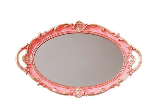 European Decorative Plate Storage Tray Oval Plate Jewelry Display Rotary Candy Decor Tray Mirror Decorative Make Up Mirror