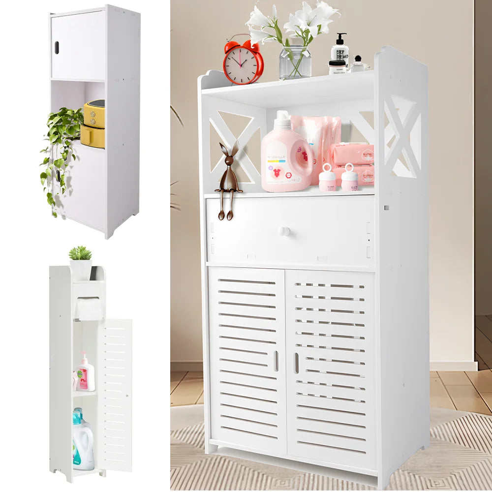 Bathroom Cabinet 3 Tier Storage Cabinet Organizer with Door Bathroom Furniture Free-standing Toilet Storage Cabinet