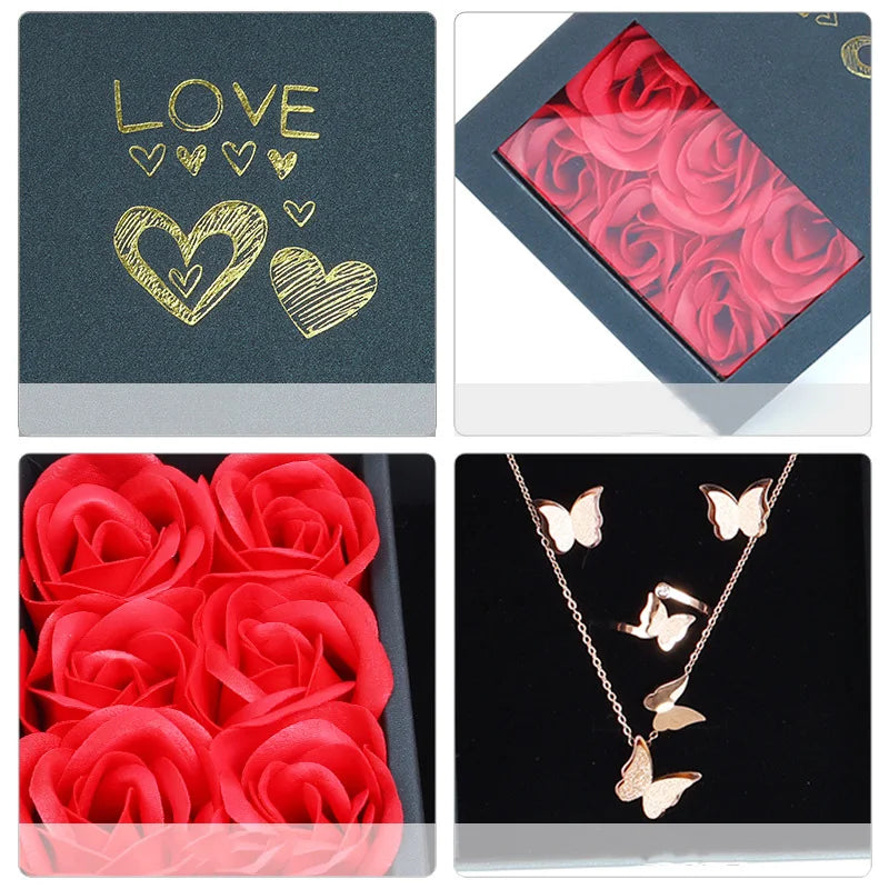 Jewelry Box Immortal Flower Jewelry Box Roses Window Valentine's Day Mother's Day Gift Box Ring Earrings Pendant Necklace Box
