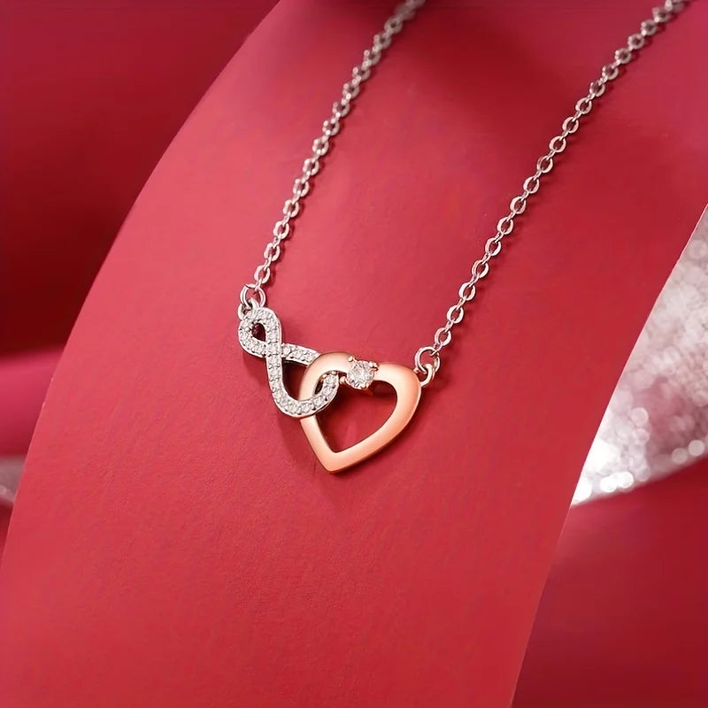 Heart Copper Inlaid Zircon Necklace with Gift Card