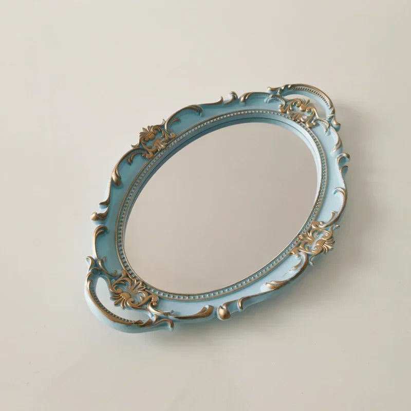 European Decorative Plate Storage Tray Oval Plate Jewelry Display Rotary Candy Decor Tray Mirror Decorative Make Up Mirror