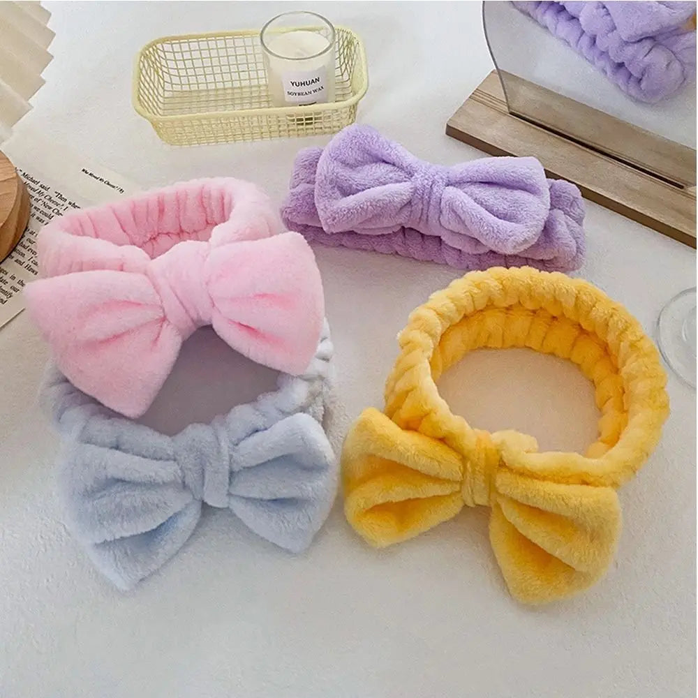 Elastic Coral Fleece Hair Band Soft Bow Fluffy Bowknot Make Up Hairband Knot Cosmetic Headbands Women