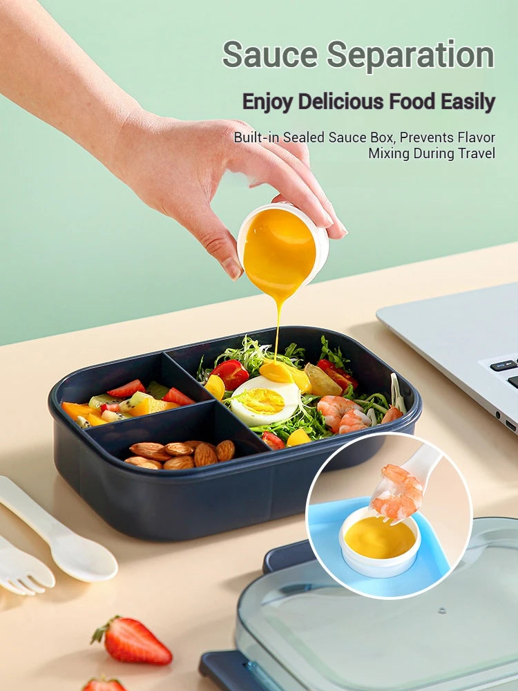 ICE Pack Bento Box Sauce Separation Fresh Sala Box ICE Lunch Box Leak-proof Picnic With Fork&Spoon For Kids School Office