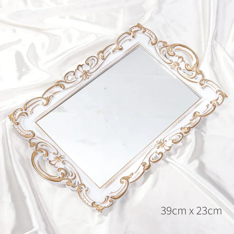 European Decorative Plate Storage Tray Oval Plate Jewelry Display Rotary Candy Decor Tray Mirror Decorative Make Up Mirror
