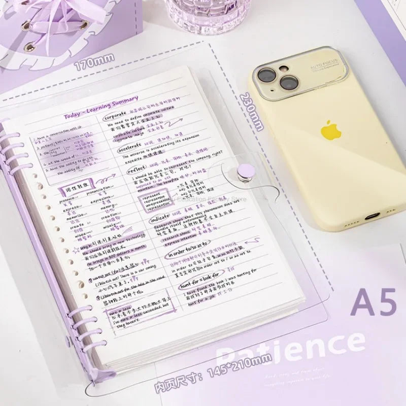 A5 Transparent Soft Cover 60 Pages Diary Loose Leaf Checkered Book School Notebooks Notebook Notepad Writing Pads Office