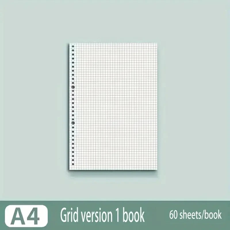 60 Sheets Notebook Refill Notepad Loose Leaf Binder Paper A4/ B5/A5 Blank/Grid/Lined Notebooks Writing Pads Office School