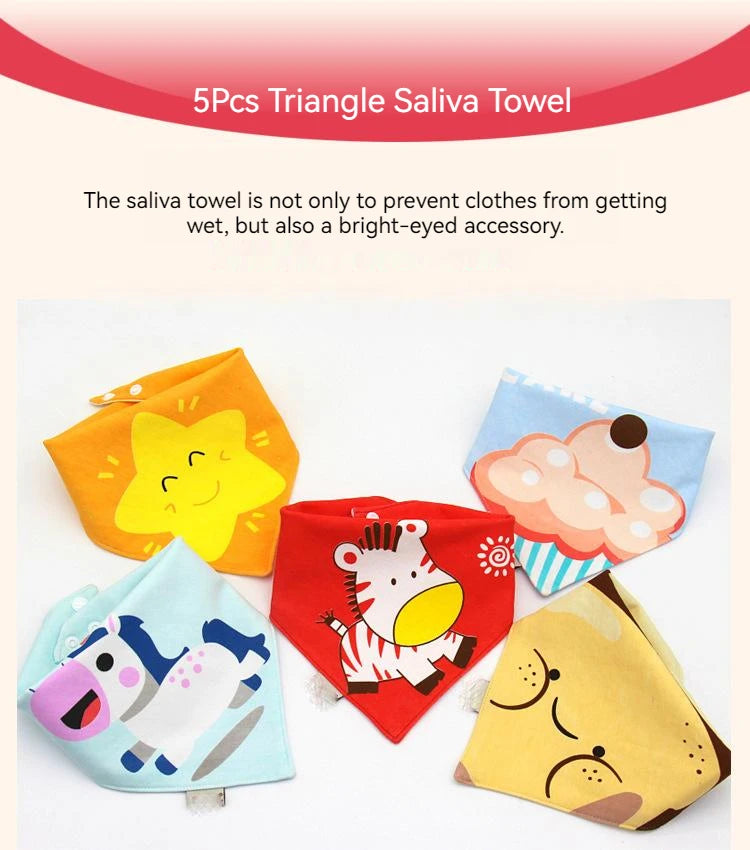 5pcs Baby Saliva Towel Triangle Scarf Pure Cotton Bandana Waterproof Bibs Newborn Boys Girls Absorbent Cloth Bib Saliva Scarf