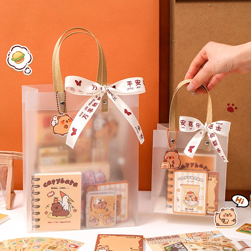 1Set Kawaii Capybara Stationery Set Cartoon Cute Handbag Stationery Set Office Supplies Student Stationery Birthday Gifts