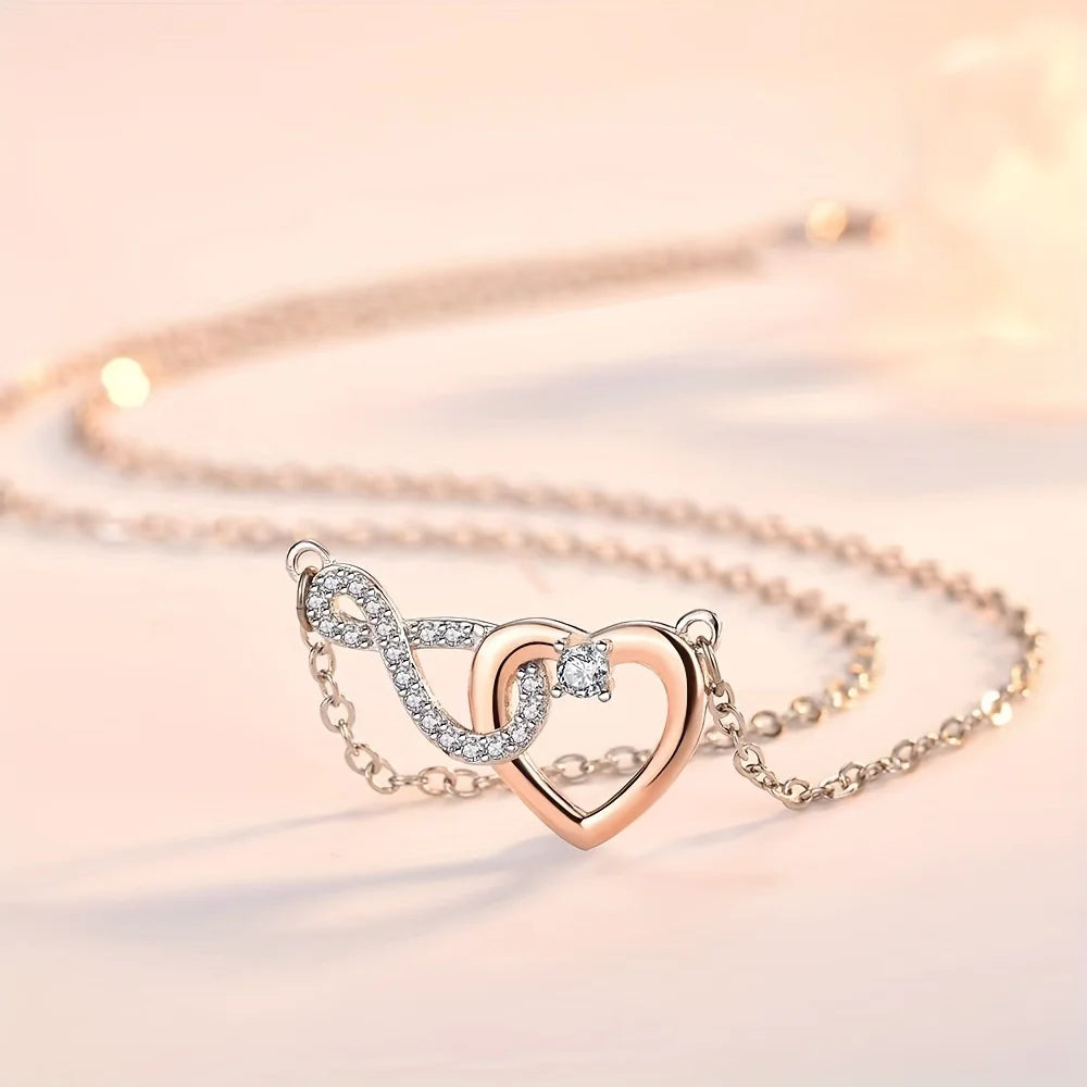 Heart Copper Inlaid Zircon Necklace with Gift Card