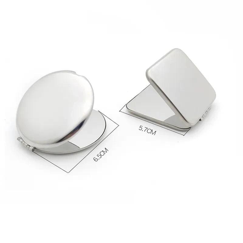 1pc Portable Women Stainless Steel Makeup Mirror Hand Pocket Folded-Side Cosmetic Make Up Mirror Small Various Shapes