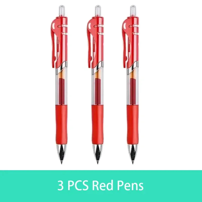 Retractable Gel Pen Set 0.5mm Black/Red/Blue Large Capacity Ball Point Pen Handle Replaceable Refills Rod School Office Supplies