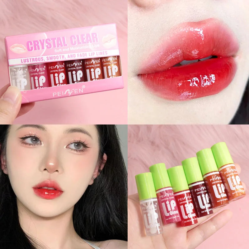 Set 6pcs Moisturizing Lip Gloss Plump Lips Clear Lip Oil Water Light Lip Glaze Hydrating Make Up Liquid Lipstick Korean Cosmetic