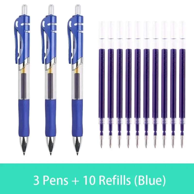 Retractable Gel Pen Set 0.5mm Black/Red/Blue Large Capacity Ball Point Pen Handle Replaceable Refills Rod School Office Supplies