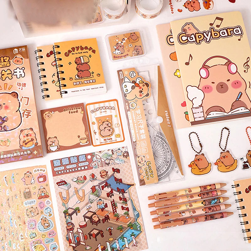 1Set Kawaii Capybara Stationery Set Cartoon Cute Handbag Stationery Set Office Supplies Student Stationery Birthday Gifts