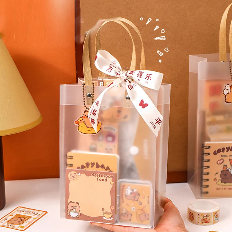 1Set Kawaii Capybara Stationery Set Cartoon Cute Handbag Stationery Set Office Supplies Student Stationery Birthday Gifts