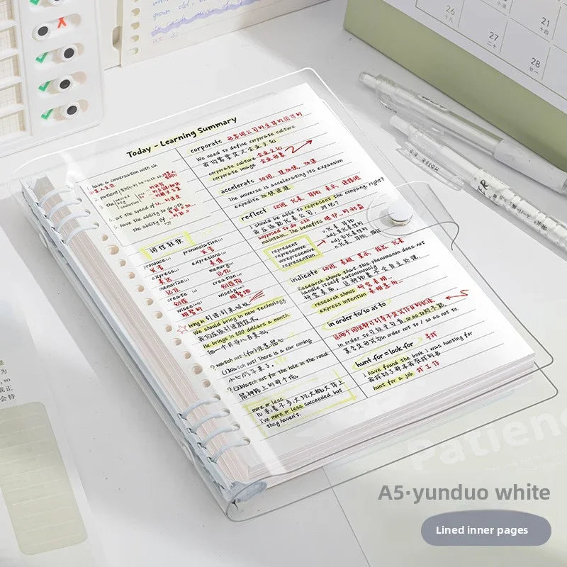 A5 Transparent Soft Cover 60 Pages Diary Loose Leaf Checkered Book School Notebooks Notebook Notepad Writing Pads Office