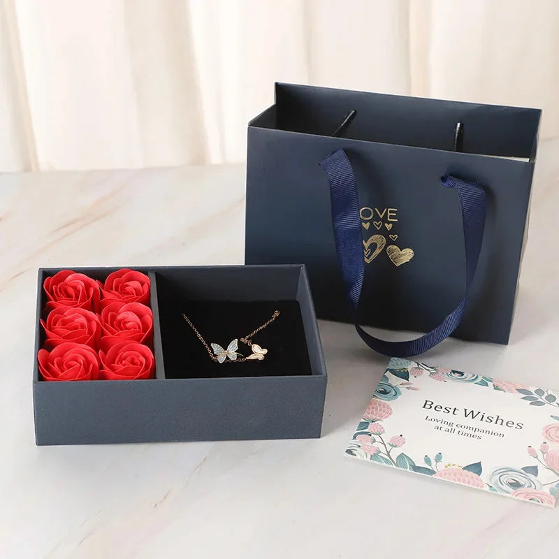 Jewelry Box Immortal Flower Jewelry Box Roses Window Valentine's Day Mother's Day Gift Box Ring Earrings Pendant Necklace Box