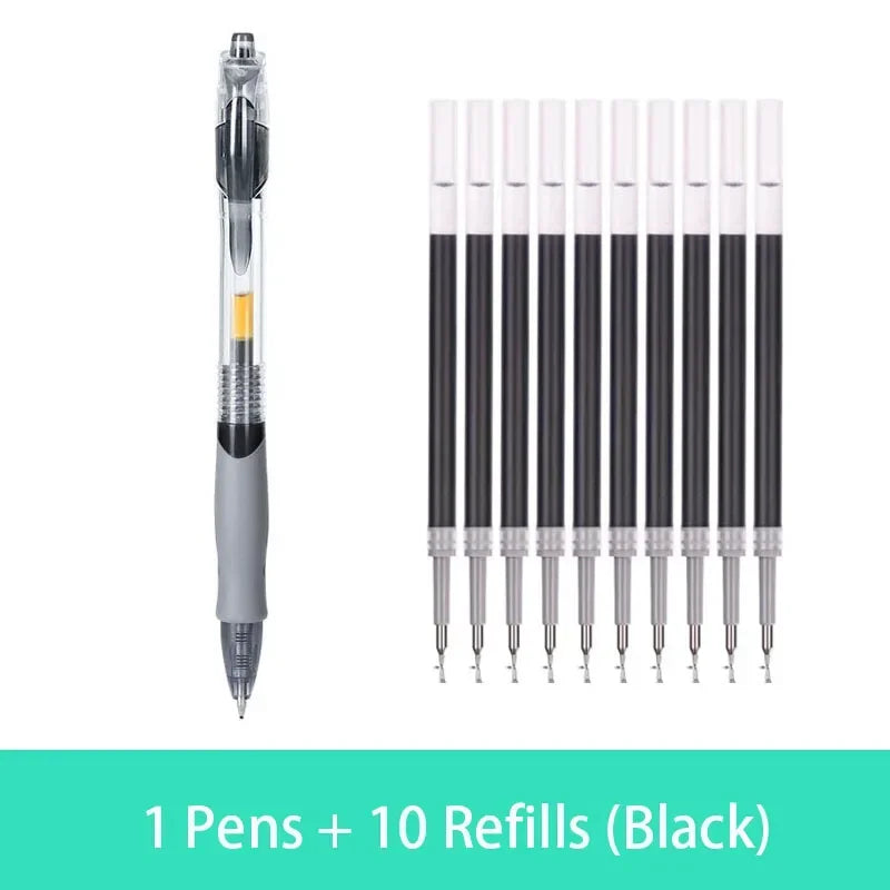 Retractable Gel Pen Set 0.5mm Black/Red/Blue Large Capacity Ball Point Pen Handle Replaceable Refills Rod School Office Supplies