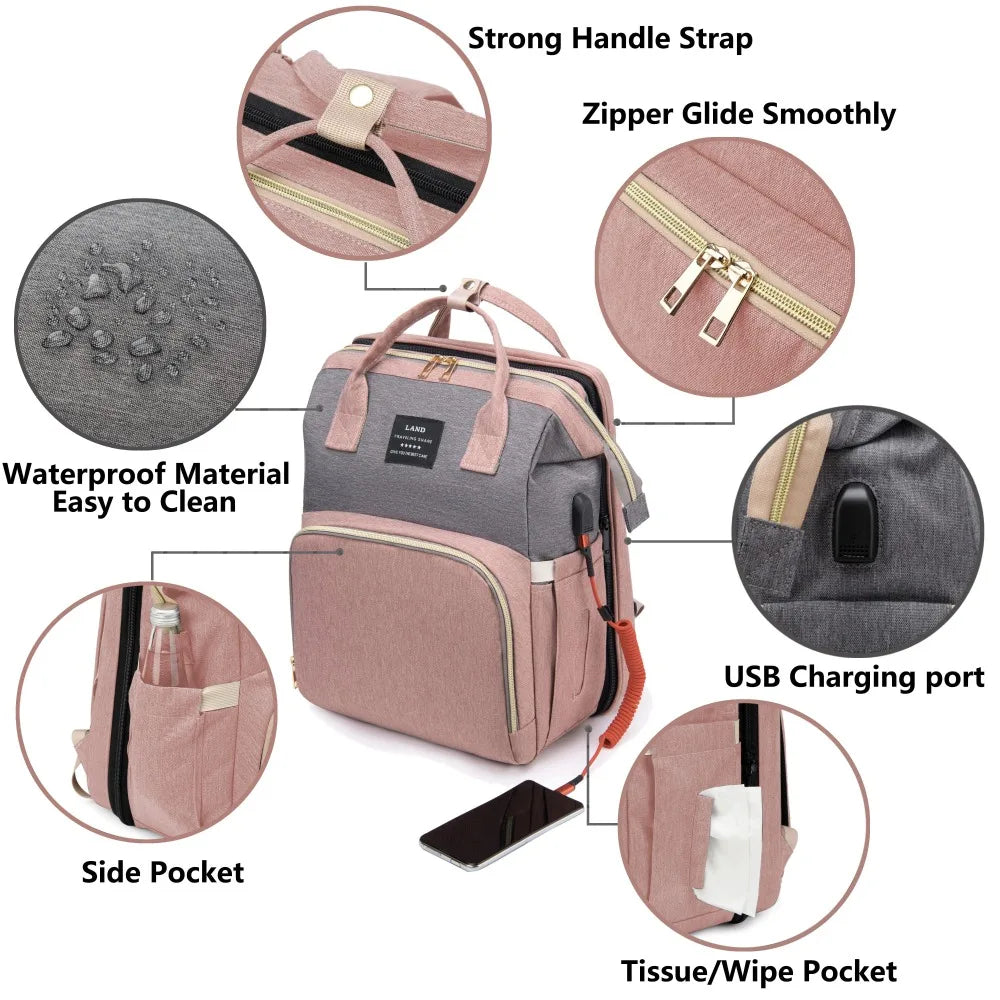 Lightweight Mommy Bag with Portable Folding Bed