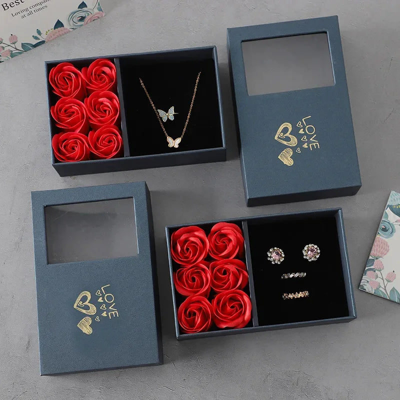Jewelry Box Immortal Flower Jewelry Box Roses Window Valentine's Day Mother's Day Gift Box Ring Earrings Pendant Necklace Box