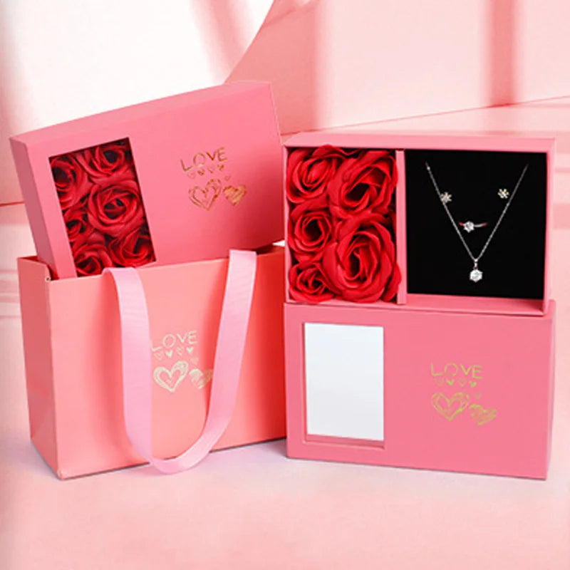 Jewelry Box Immortal Flower Jewelry Box Roses Window Valentine's Day Mother's Day Gift Box Ring Earrings Pendant Necklace Box