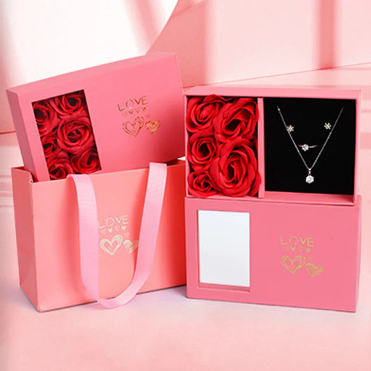 Jewelry Box Immortal Flower Jewelry Box Roses Window Valentine's Day Mother's Day Gift Box Ring Earrings Pendant Necklace Box