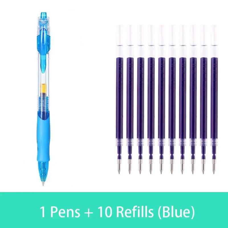 Retractable Gel Pen Set 0.5mm Black/Red/Blue Large Capacity Ball Point Pen Handle Replaceable Refills Rod School Office Supplies