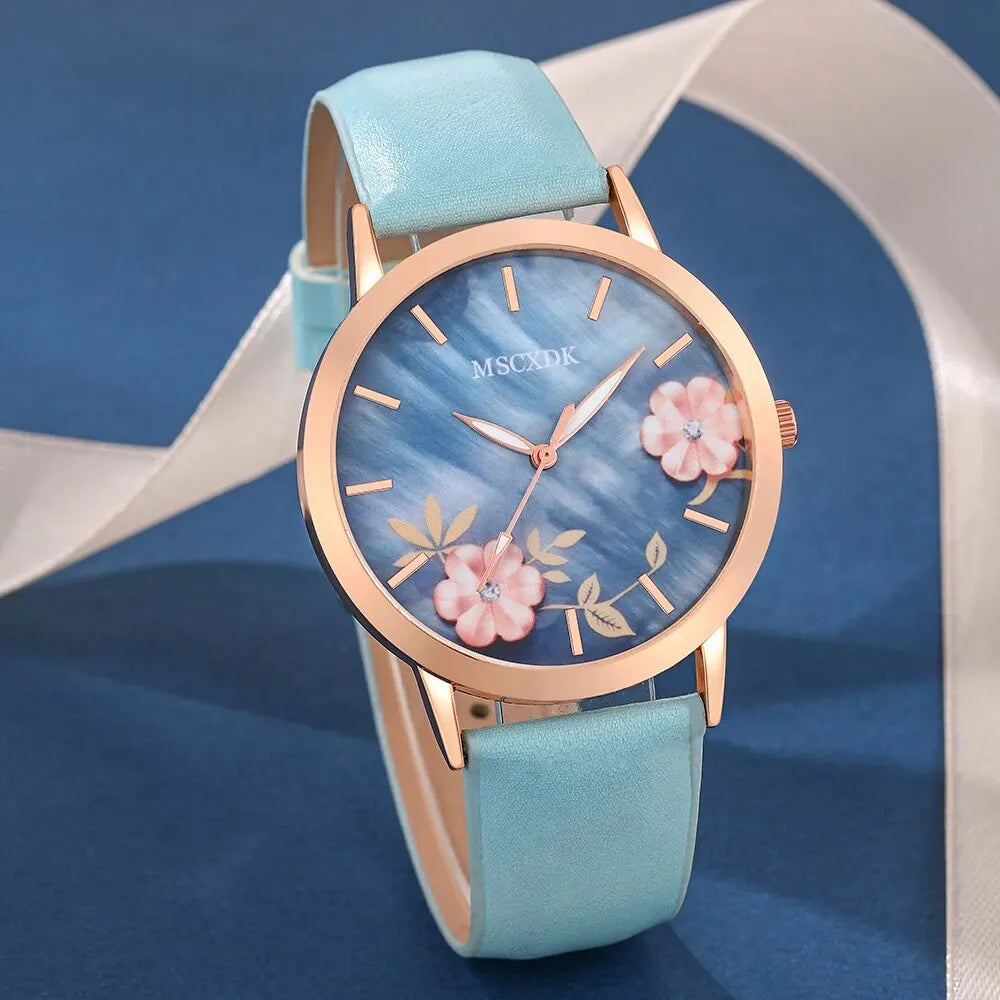 Casual Belt Watch with Simple Wallet & Glasses Set