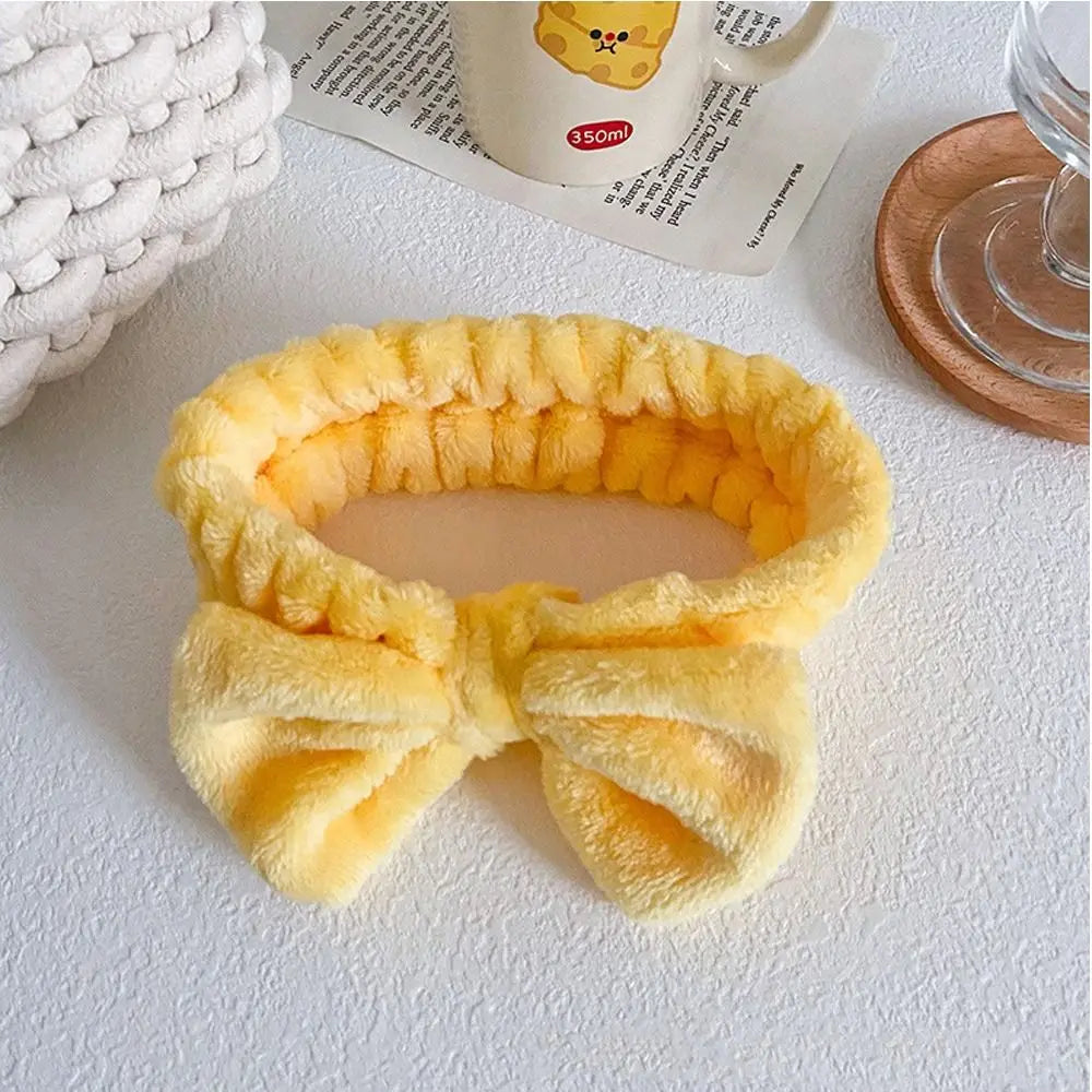 Elastic Coral Fleece Hair Band Soft Bow Fluffy Bowknot Make Up Hairband Knot Cosmetic Headbands Women