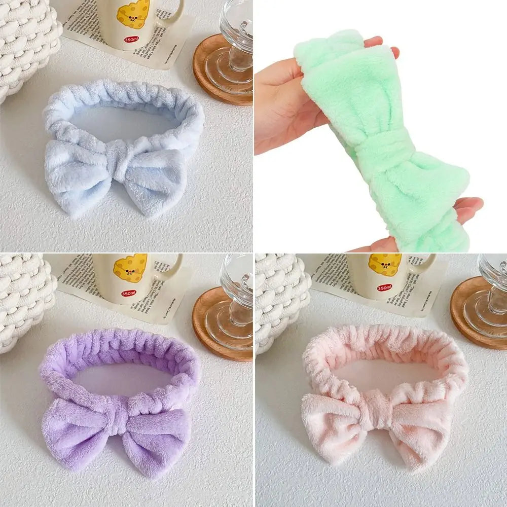 Elastic Coral Fleece Hair Band Soft Bow Fluffy Bowknot Make Up Hairband Knot Cosmetic Headbands Women