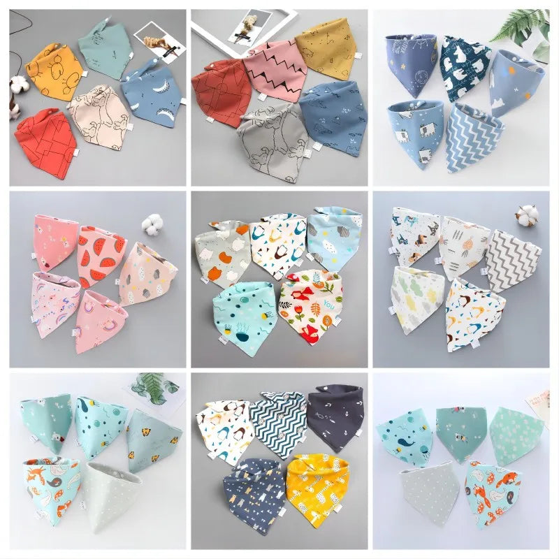 5pcs Baby Saliva Towel Triangle Scarf Pure Cotton Bandana Waterproof Bibs Newborn Boys Girls Absorbent Cloth Bib Saliva Scarf