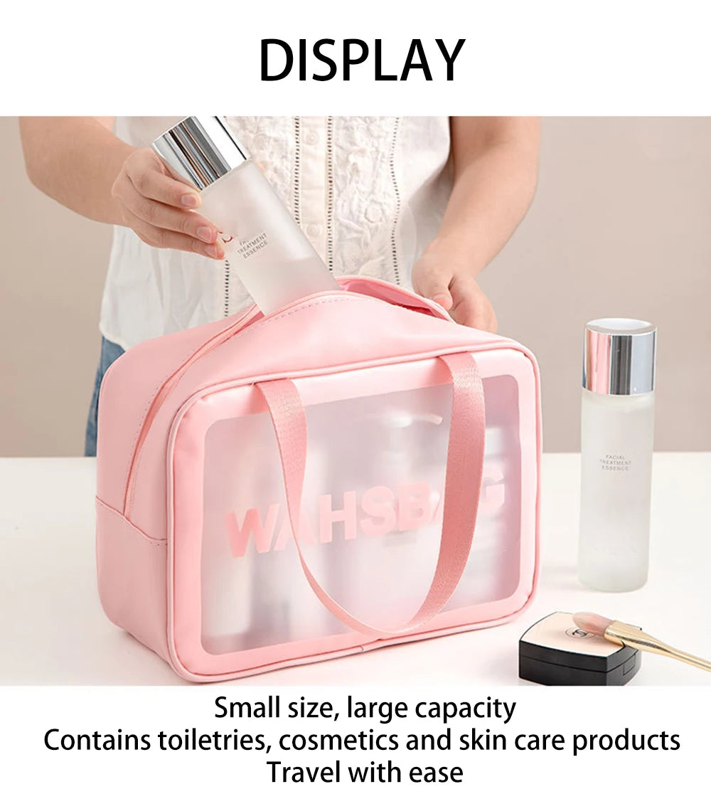 3PCS Portable Makeup Bag Large Capacity Make Up Brushes Lipstick Travel Cosmetics Storage Toiletry Bag Waterproof Transparent