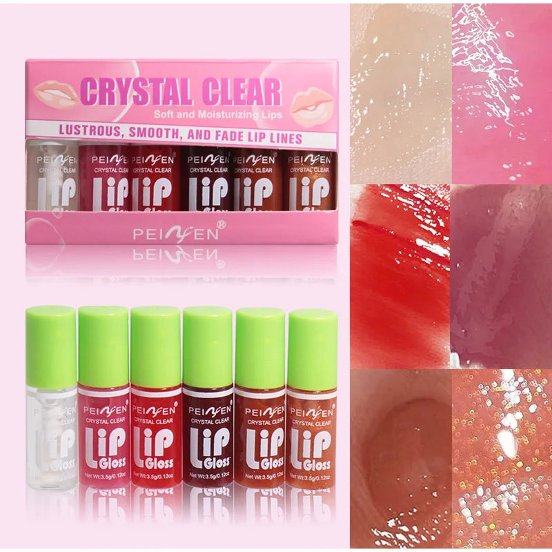 Set 6pcs Moisturizing Lip Gloss Plump Lips Clear Lip Oil Water Light Lip Glaze Hydrating Make Up Liquid Lipstick Korean Cosmetic