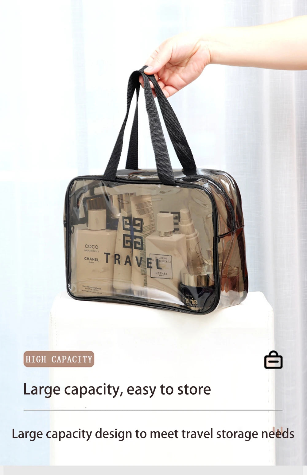 3PCS Portable Makeup Bag Large Capacity Make Up Brushes Lipstick Travel Cosmetics Storage Toiletry Bag Waterproof Transparent