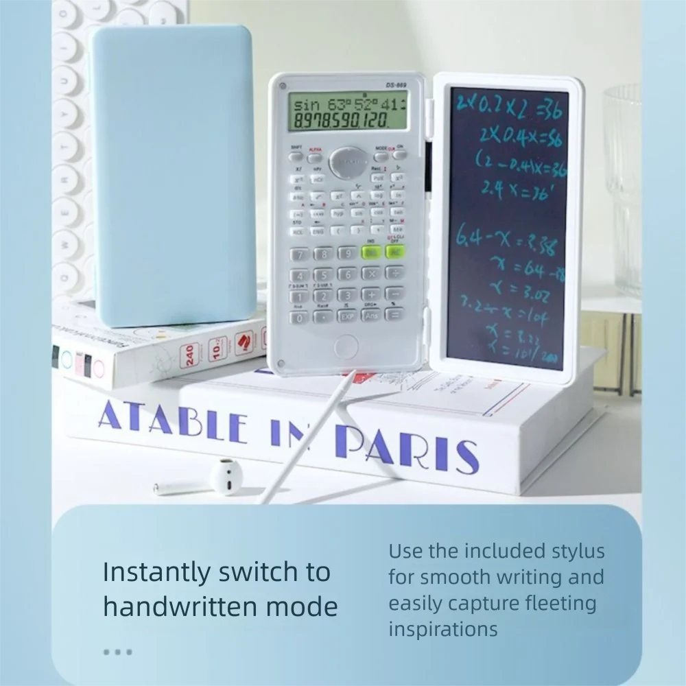 2 IN 1 Scientific Calculator with LCD Notepad 12 Digits Math Calculator Portable Foldable Handwriting Board School Office