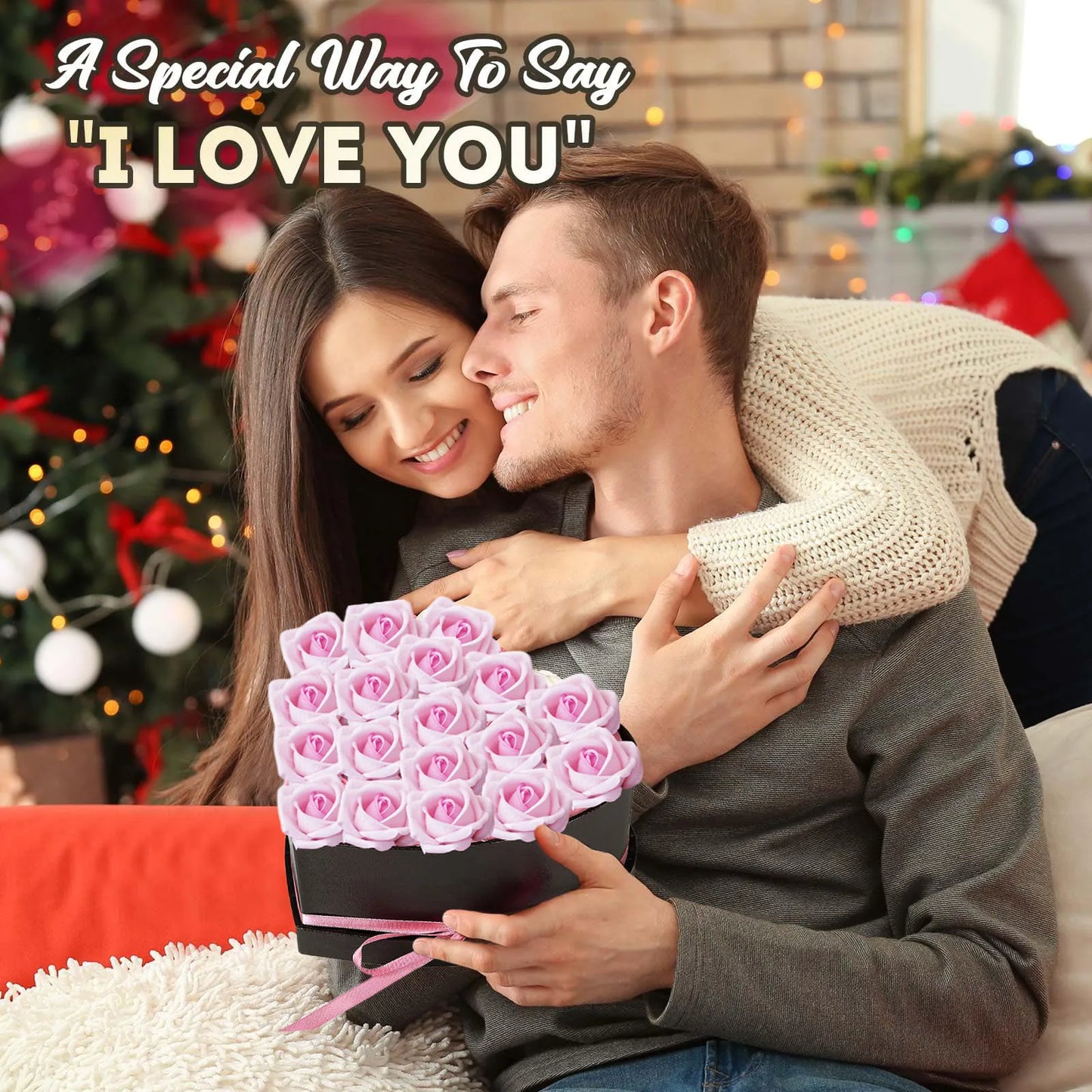 24pcs Artificial Rose Bouquet Heart Shape Rose Gift Box 100 Languages I Love You Necklace Eternal Roses Valentine's Gift for Her