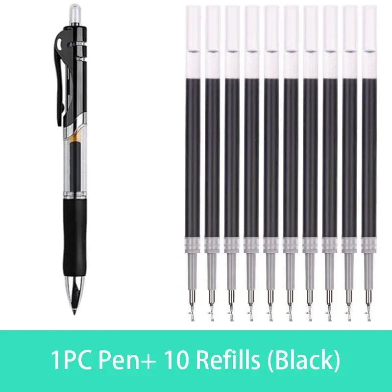 Retractable Gel Pen Set 0.5mm Black/Red/Blue Large Capacity Ball Point Pen Handle Replaceable Refills Rod School Office Supplies