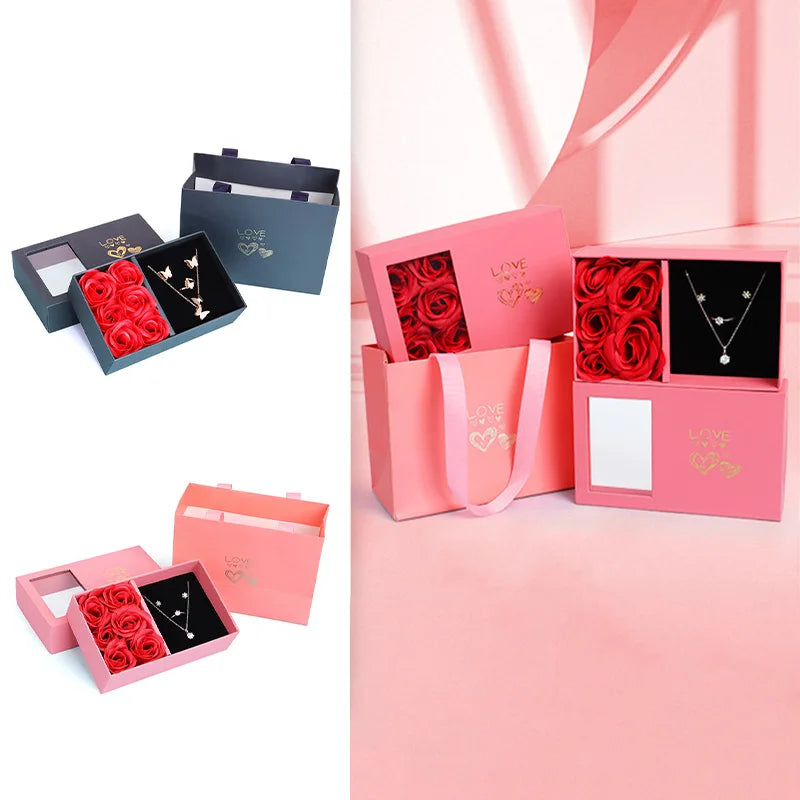 Jewelry Box Immortal Flower Jewelry Box Roses Window Valentine's Day Mother's Day Gift Box Ring Earrings Pendant Necklace Box