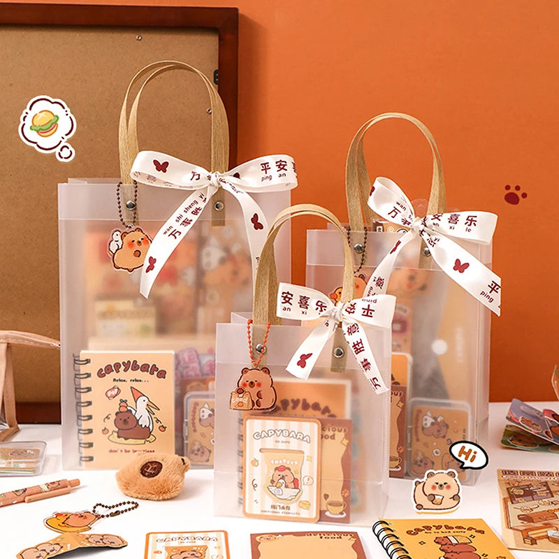 1Set Kawaii Capybara Stationery Set Cartoon Cute Handbag Stationery Set Office Supplies Student Stationery Birthday Gifts