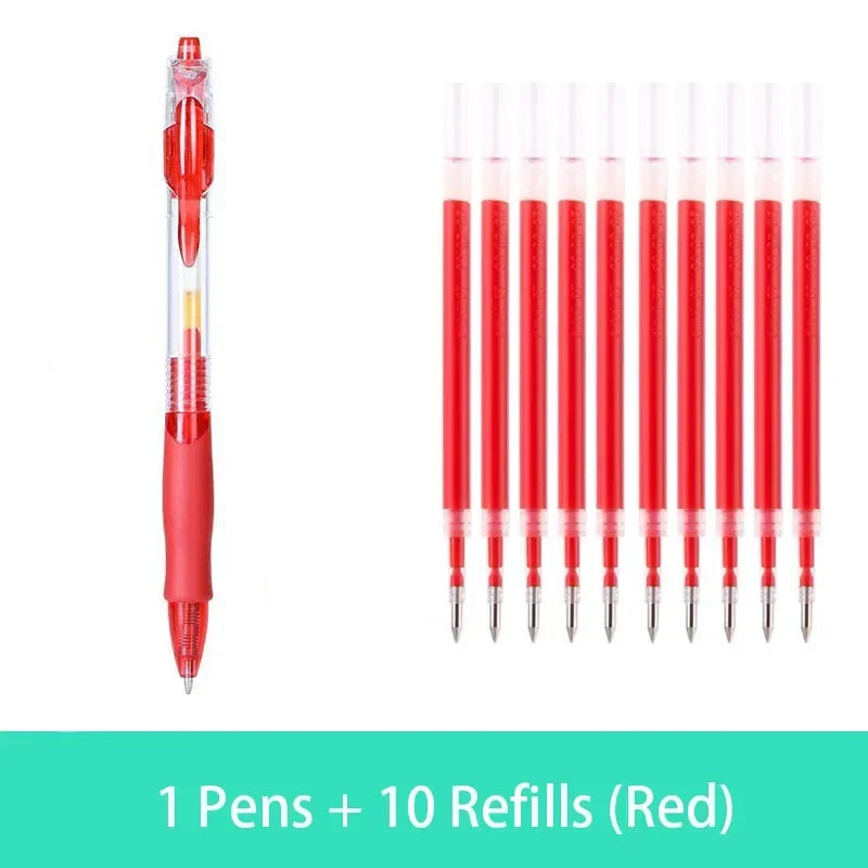 Retractable Gel Pen Set 0.5mm Black/Red/Blue Large Capacity Ball Point Pen Handle Replaceable Refills Rod School Office Supplies