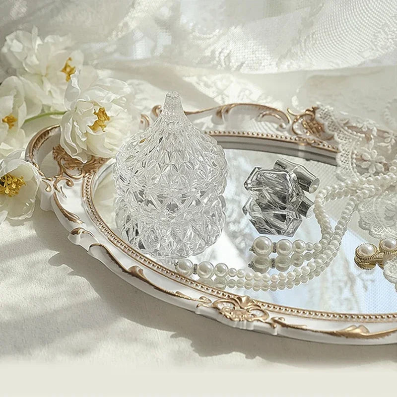 European Decorative Plate Storage Tray Oval Plate Jewelry Display Rotary Candy Decor Tray Mirror Decorative Make Up Mirror