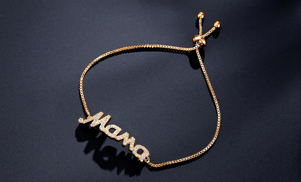 ZAKOL Exquisite Mother's Day Jewelry Gift Mom Letter Sparkling Micropaved Zirconia Gold Color Adjustable Chain Bracelets
