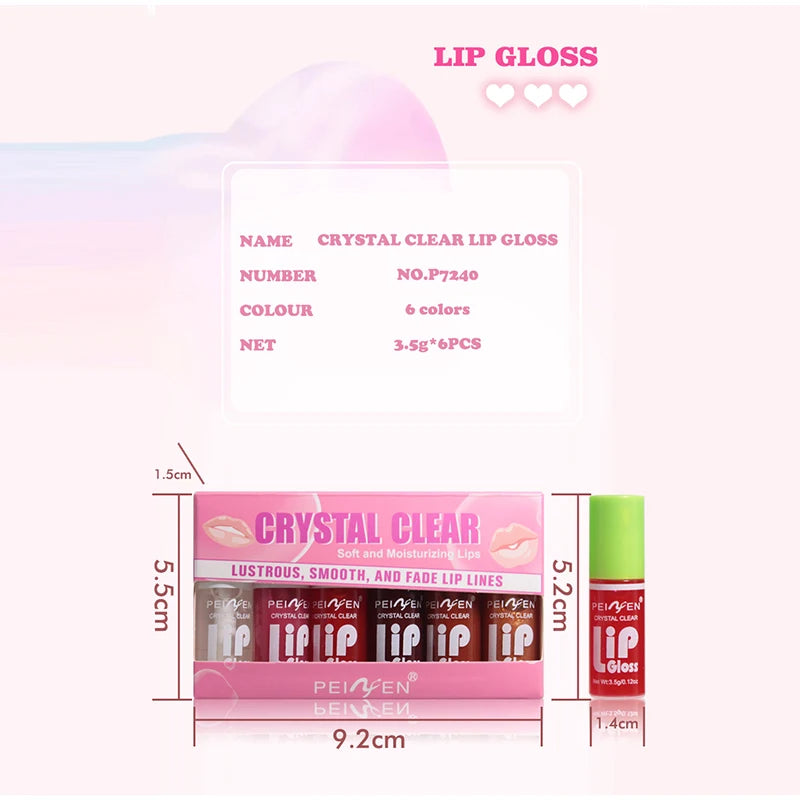 Set 6pcs Moisturizing Lip Gloss Plump Lips Clear Lip Oil Water Light Lip Glaze Hydrating Make Up Liquid Lipstick Korean Cosmetic