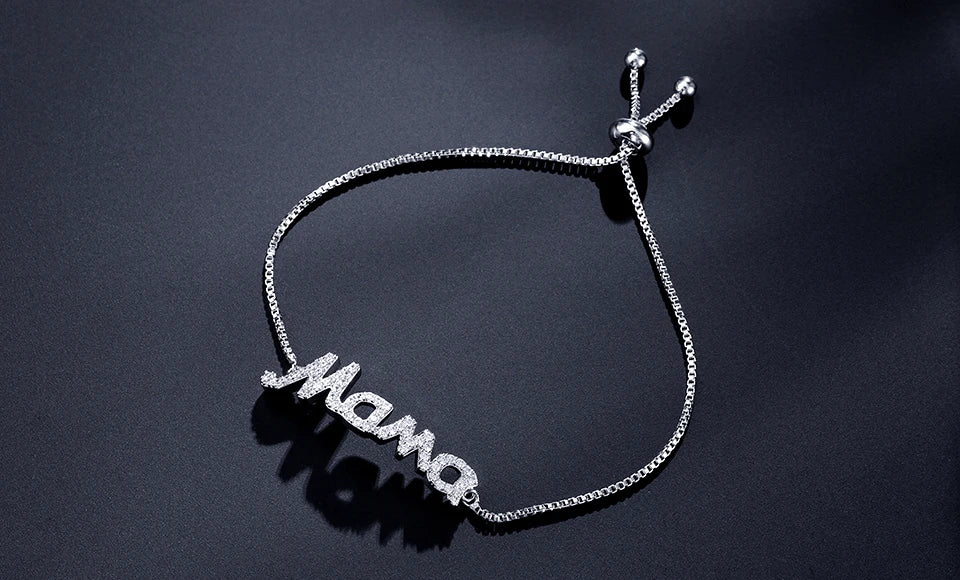 ZAKOL Exquisite Mother's Day Jewelry Gift Mom Letter Sparkling Micropaved Zirconia Gold Color Adjustable Chain Bracelets