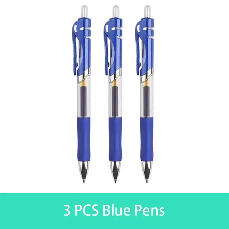 Retractable Gel Pen Set 0.5mm Black/Red/Blue Large Capacity Ball Point Pen Handle Replaceable Refills Rod School Office Supplies