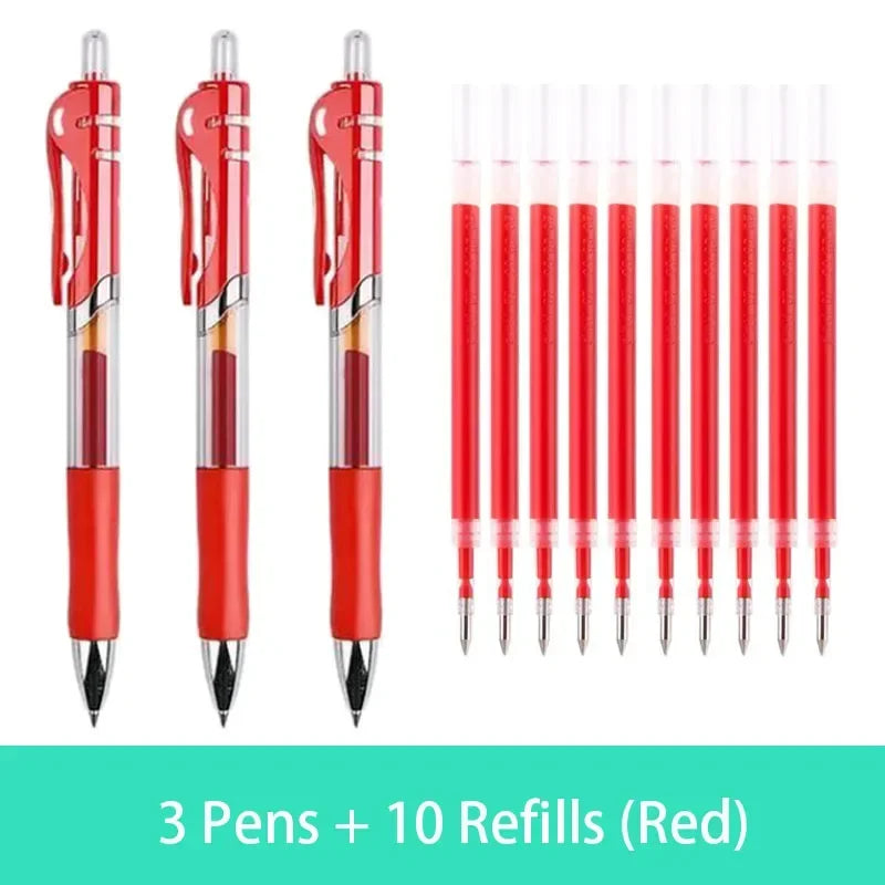 Retractable Gel Pen Set 0.5mm Black/Red/Blue Large Capacity Ball Point Pen Handle Replaceable Refills Rod School Office Supplies