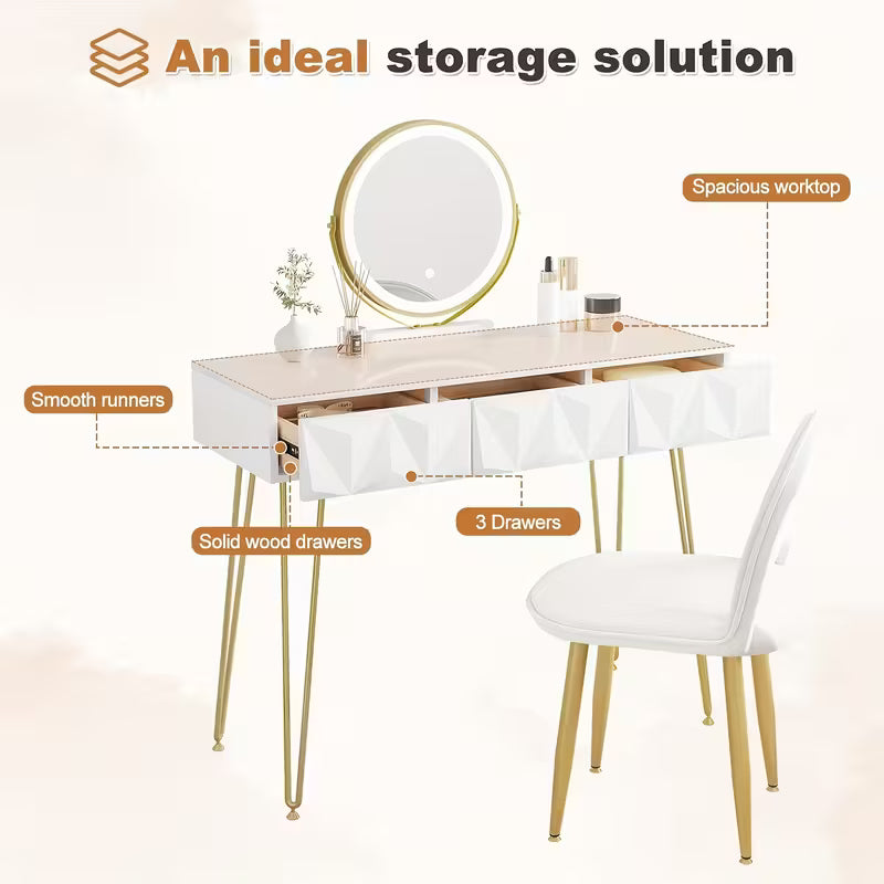 Elegant White Gold Vanity Desk