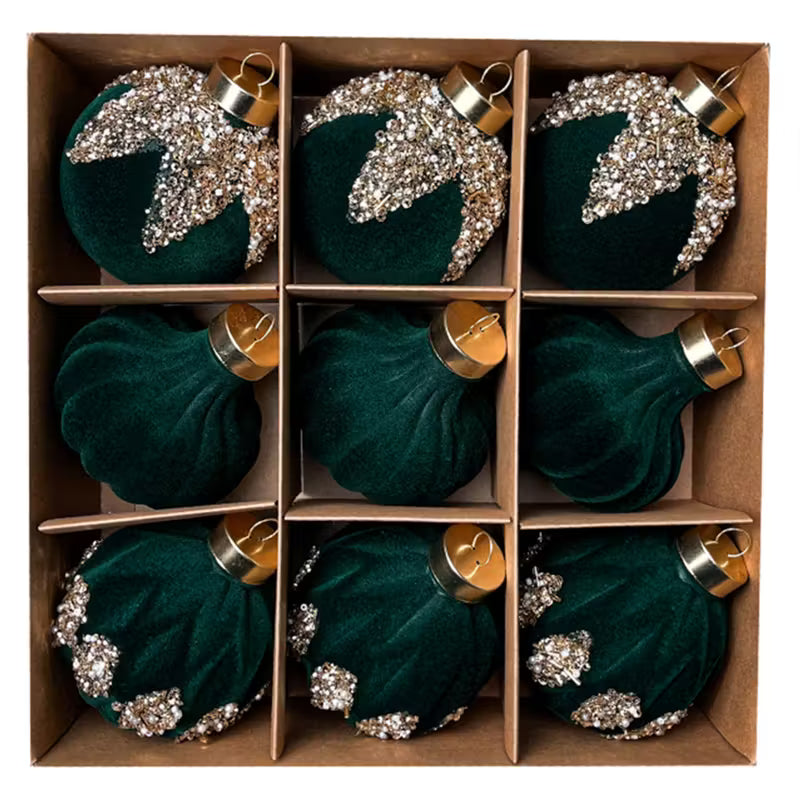 Burgundy Sequin Flocked Christmas Ball Ornaments