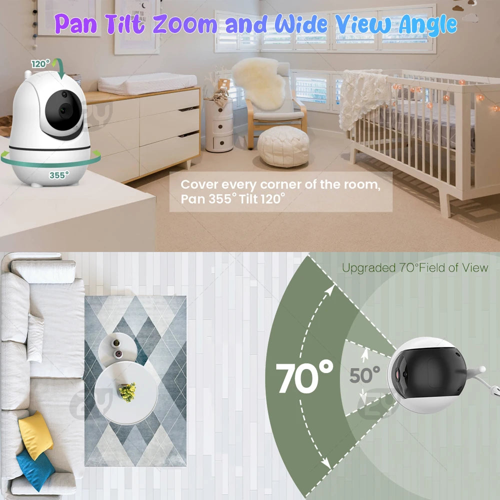 7.0 Inch Video Baby Monitor HD Split Screen with 2 Cameras 